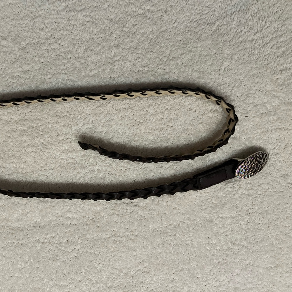 Chicos brown braided leather belt with silver buckle